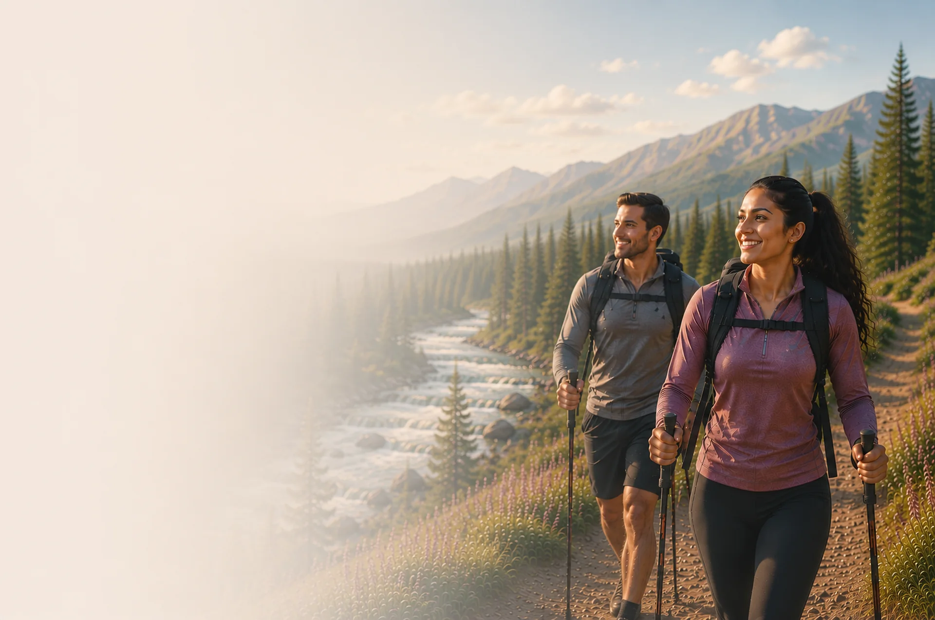 Two hikers enjoying an Alberta mountain trail near Calgary