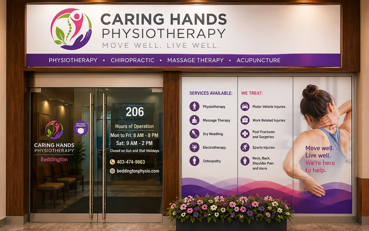 Caring Hands Physiotherapy Beddington clinic storefront in Calgary